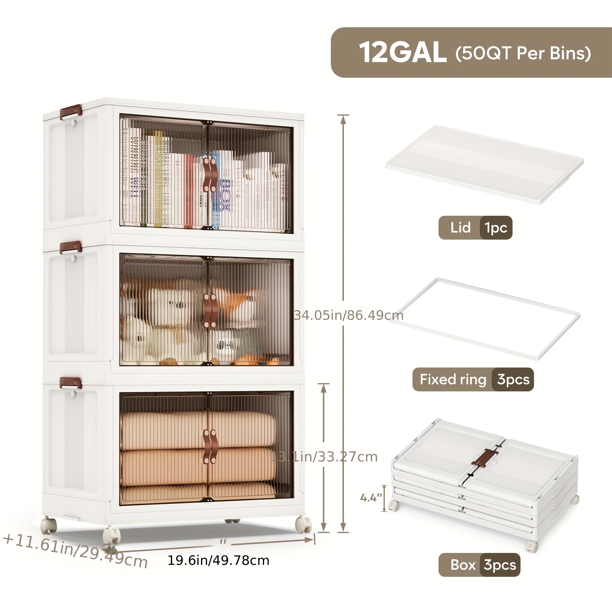 TEMU 50qt Plastic Storage Bins With Lids, Stackable Collapsible Storage Containers With Wheels, Closet Organizer And Storage Drawers, Clothes Storage