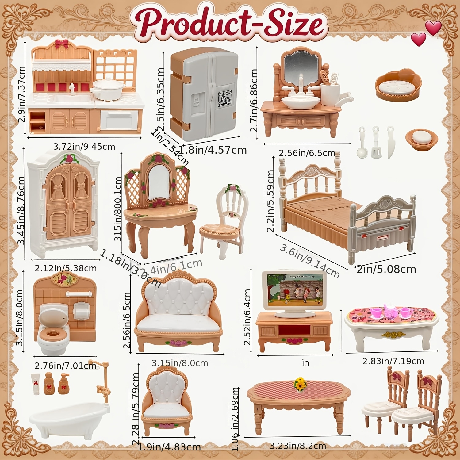TEMU Set de juguete de simulación en miniatura de color de 35 piezas / Cocina simulada, baño, , dormitorio, 4 temáticas