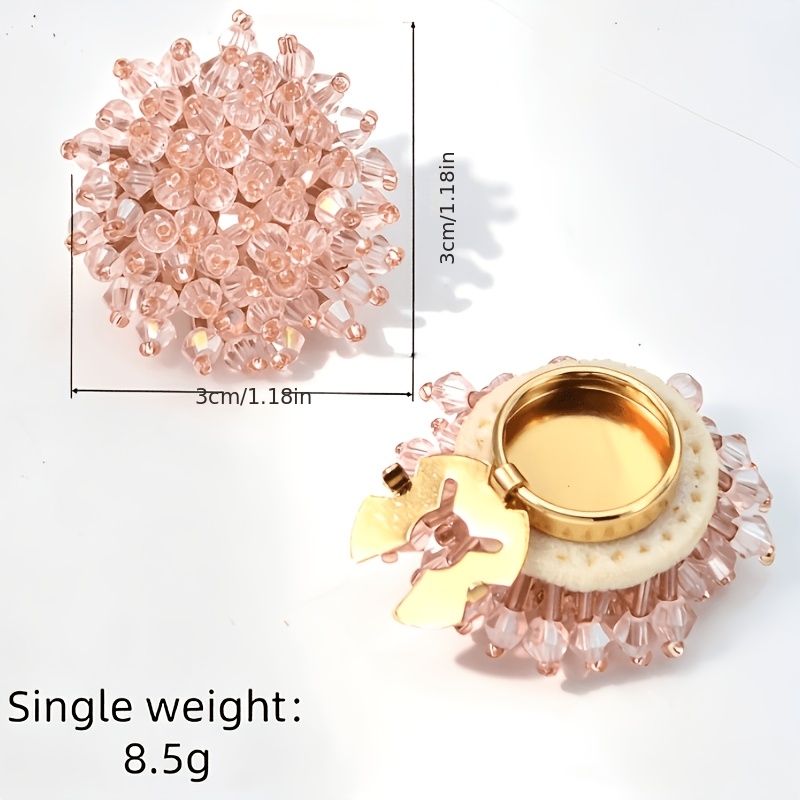 TEMU 1pc Sparkling Pink Crystal Beaded Button Covers, Detachable Clip-on Shirt Cuff Buttons, Elegant Floral Bead Embellishments For Women, No Sew