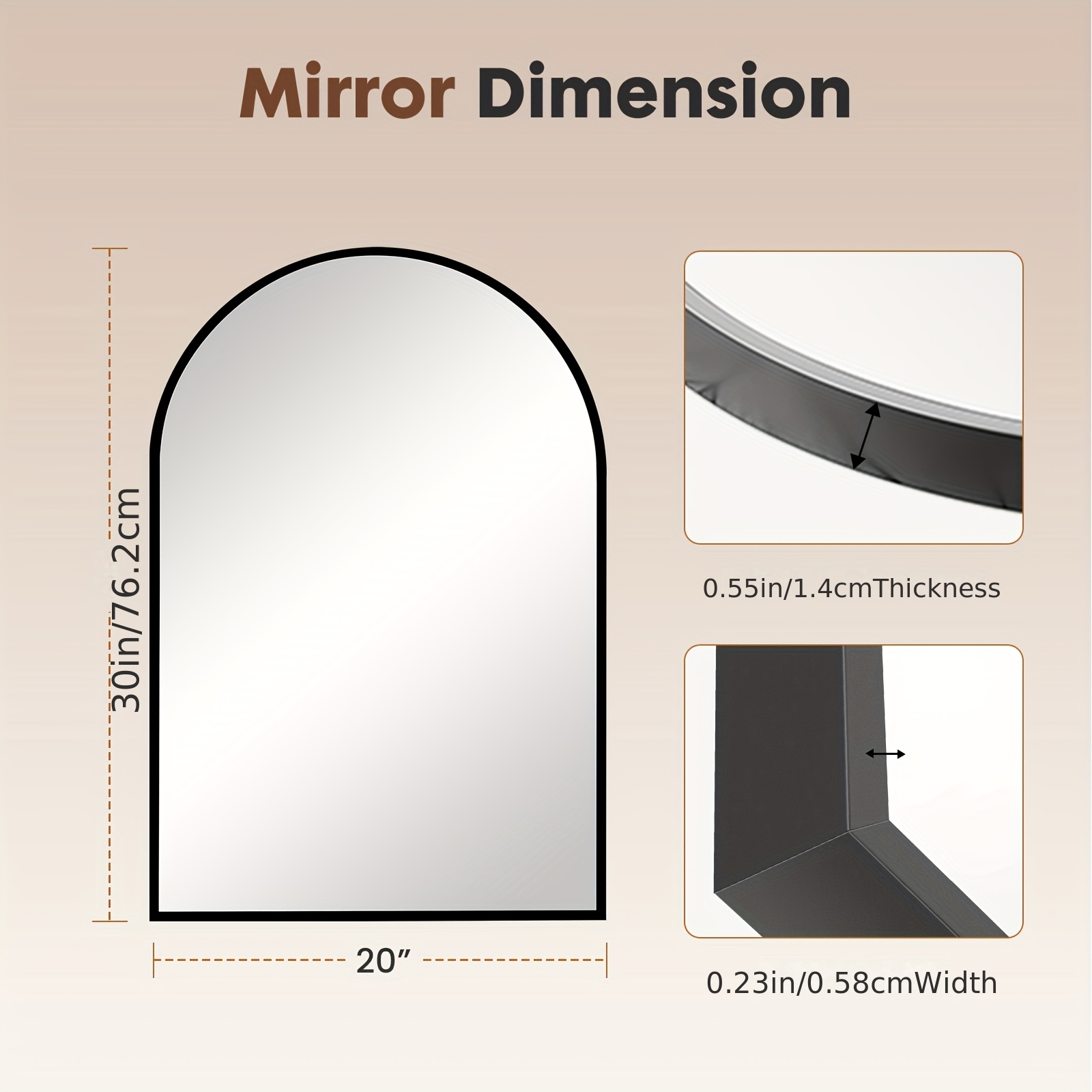 TEMU Arch Bathroom Mirror, Wall-mounted Vanity Mirror, Bathroom Mirror Over Sink With Metal Frame -proof, Decor Mirror For Bedroom, Living Room