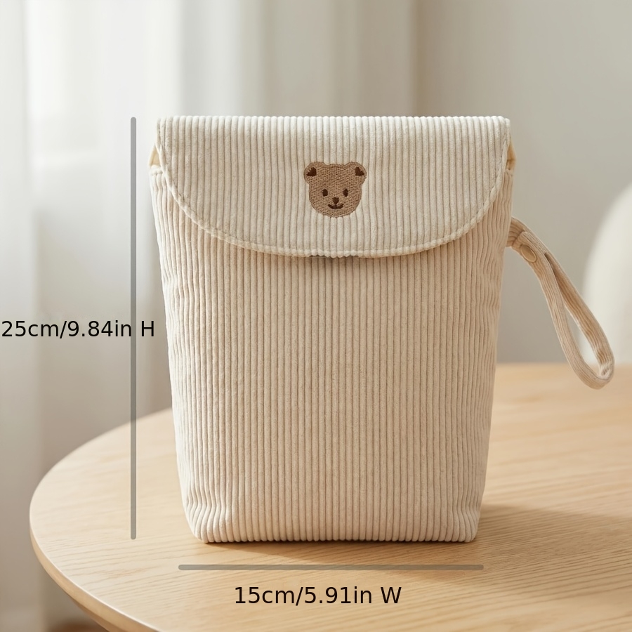 Bear Diaper Bag with Large Capacity and Embroidered Pattern
