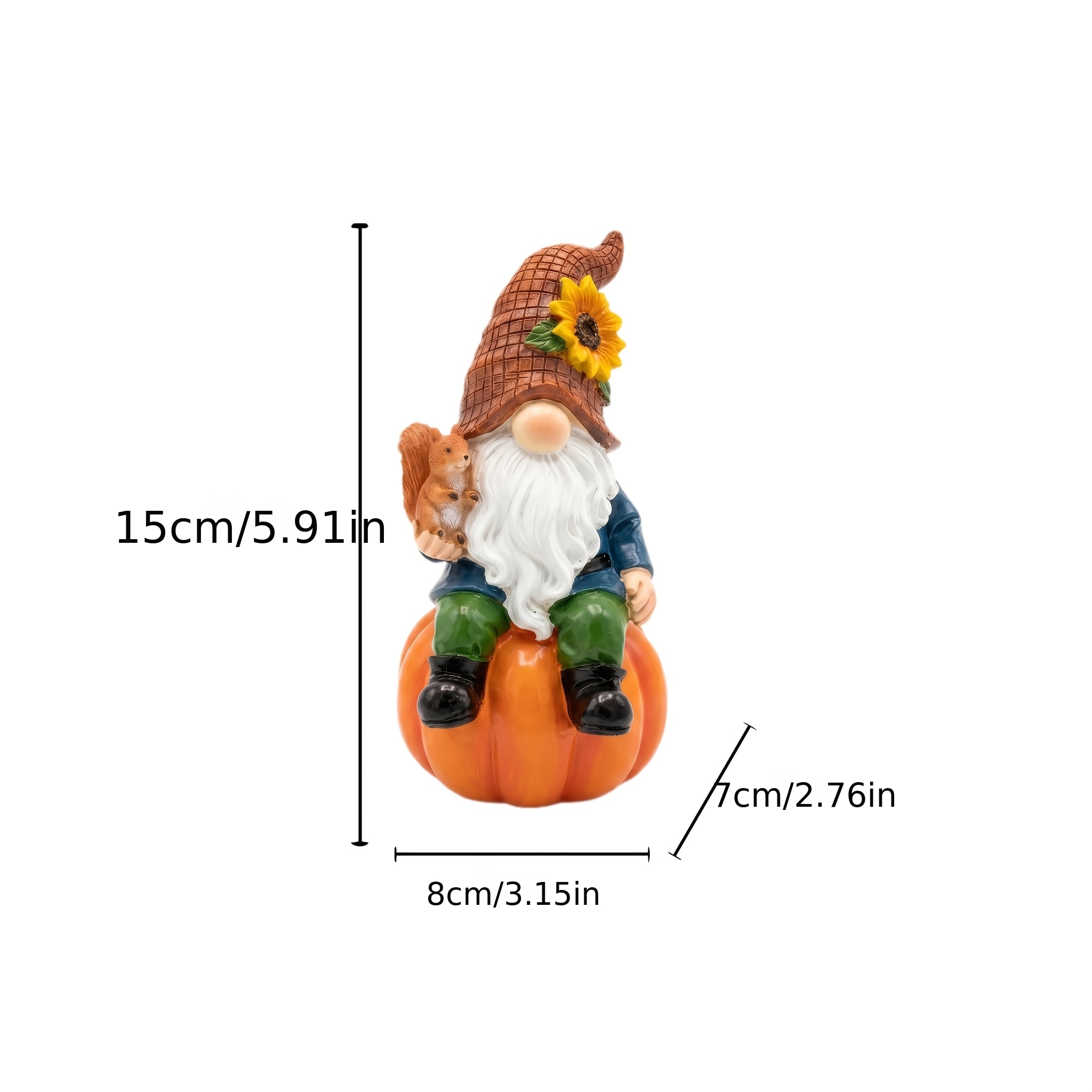 TEMU Statuina Elfo Vintage in Resina - Elfo con Cappello a e che una Zucca alla Base, Decorazione da Esterno/da Tavolo Adatta per del Ringraziamento,