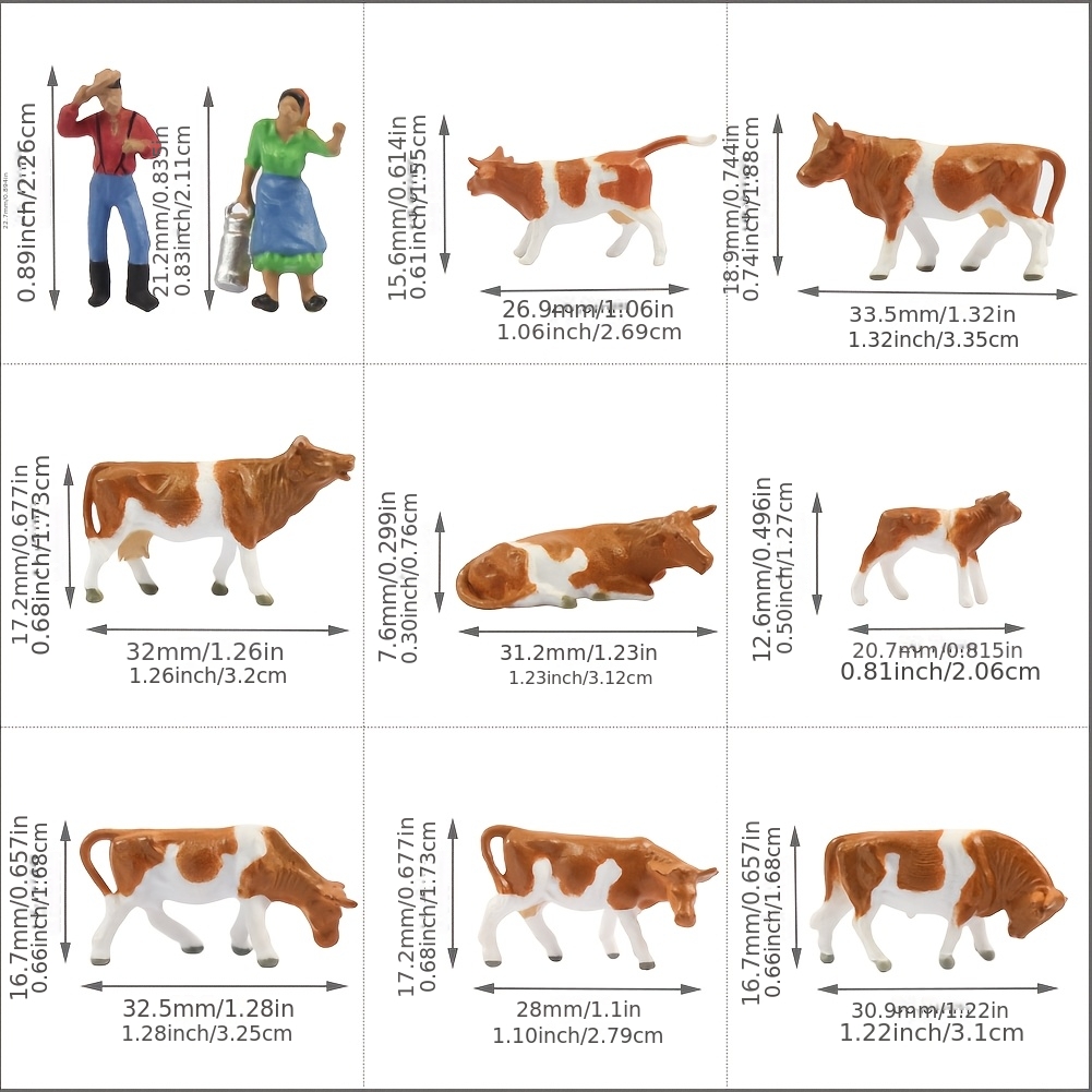 TEMU Figurines réalistes de vache laitière marron et de à l'échelle 1:87, adaptées aux miniatures, aux maquettes de , aux de maison de poupée -