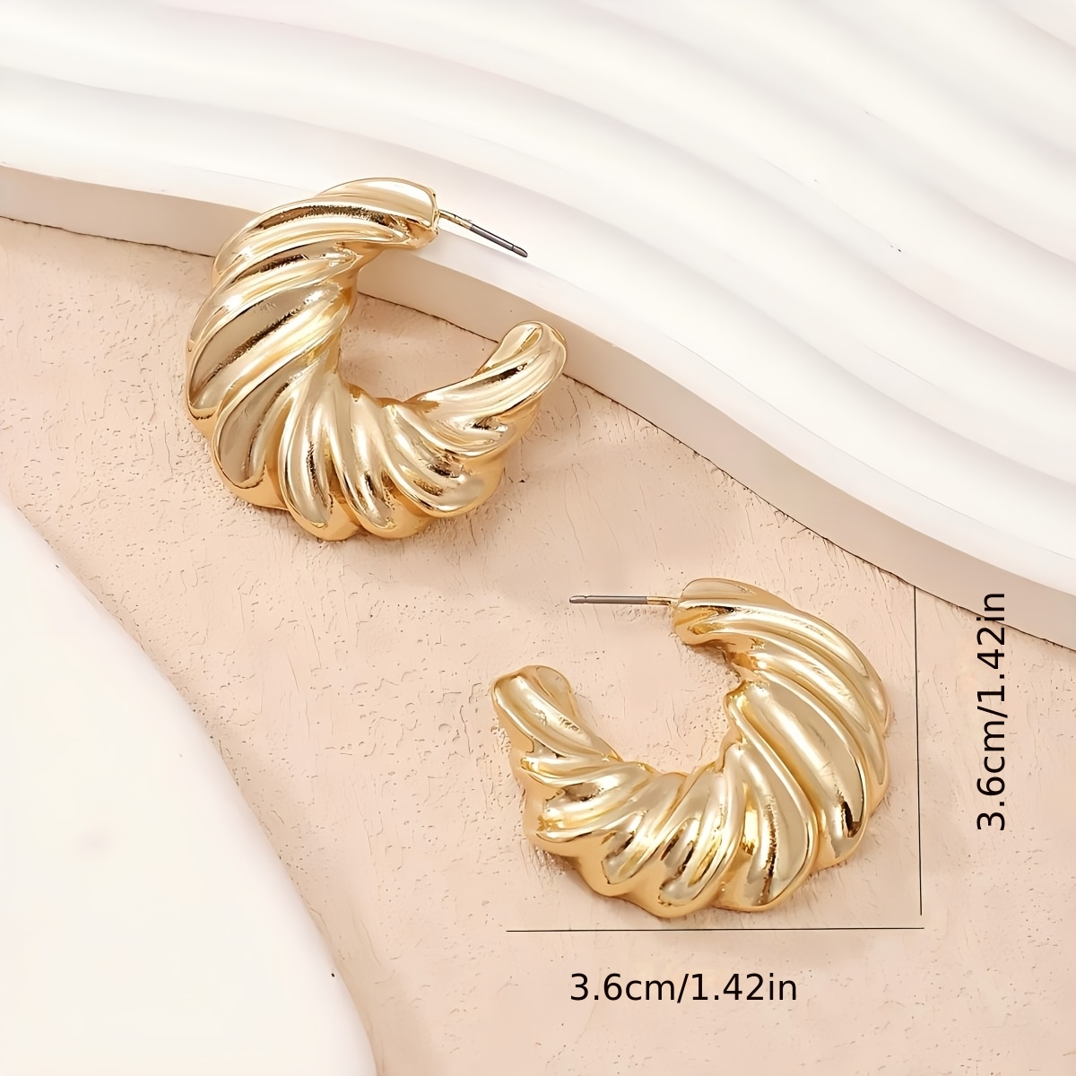 Women's Golden C-Shaped Hoop Earrings, Minimalist Style