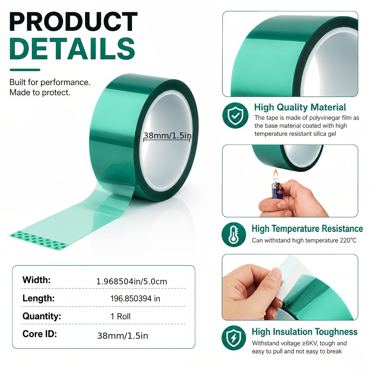 TEMU Nastro adesivo termico resistente alle alte temperature facile da strappare per modellare resina epossidica, rimuove i residui, verde