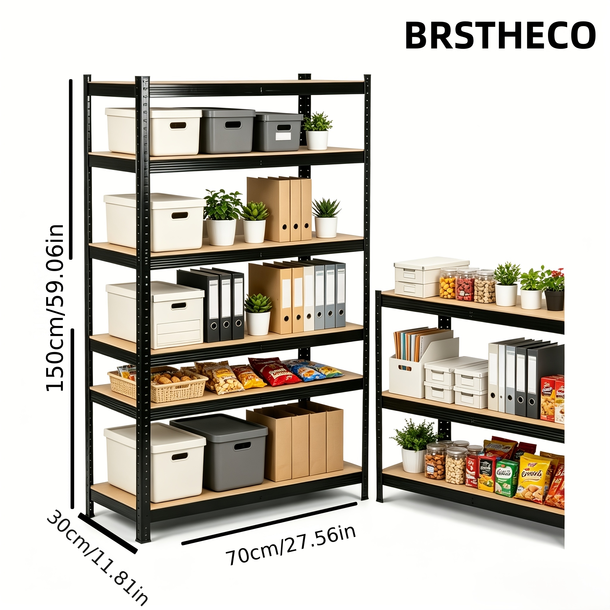 TEMU Heavy-duty 5-tier Commercial/residential Storage Shelf Unit - Adjustable Carbon Frame Shelving Rack With Painted, Freestanding Suitable For,