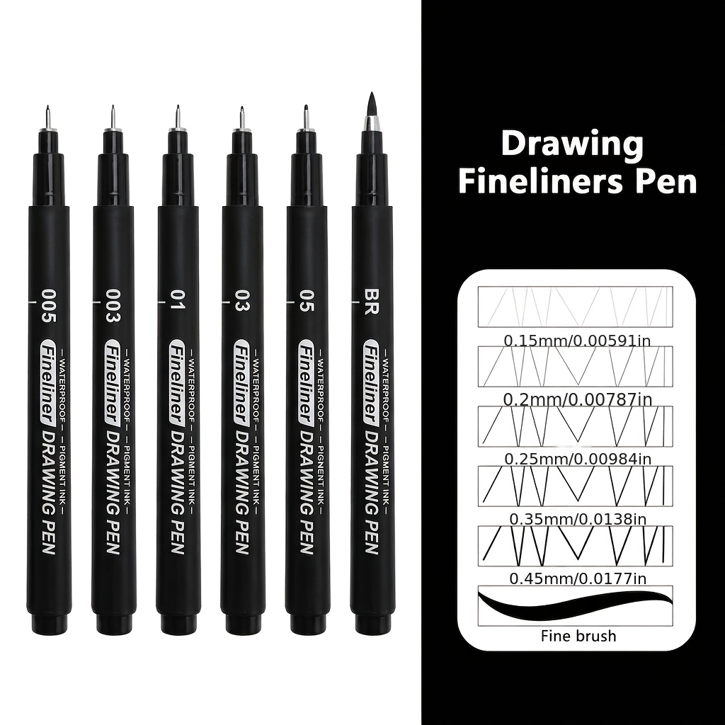 TEMU 6pcs Fine-tipped Pen Set, Lightweight And Durable Plastic Drawing Pens, Suitable For Line Art, Sketching, Journaling, Dotting, Comic Creation,