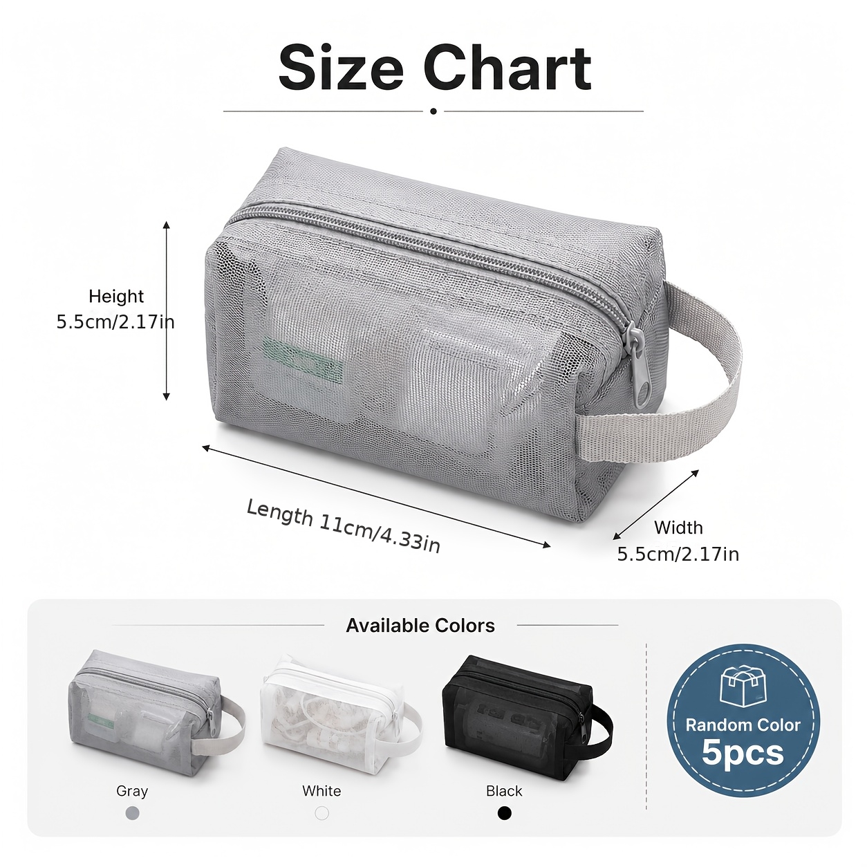 5-Pack Random Color Mini Mesh Makeup Pouches