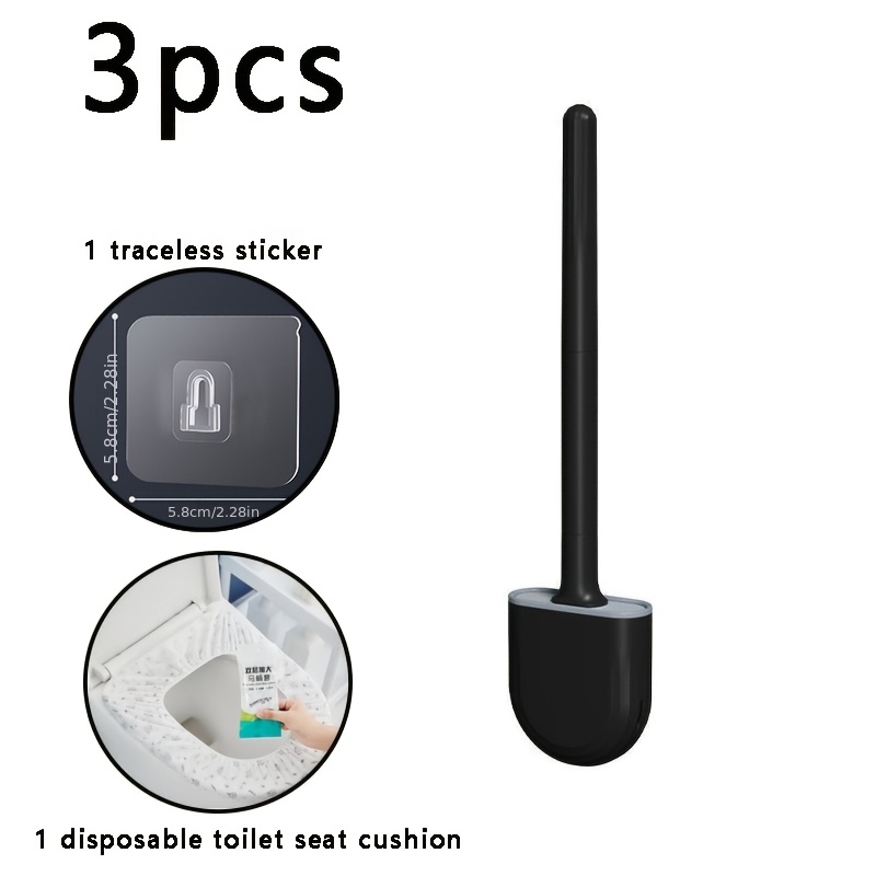 TEMU 3pcs Toilet Brush Set With Toilet Mat And No-mark Stickers - Detachable Handle With Soft Rubber Bristles For Dead-angle-free Cleaning, And Clean