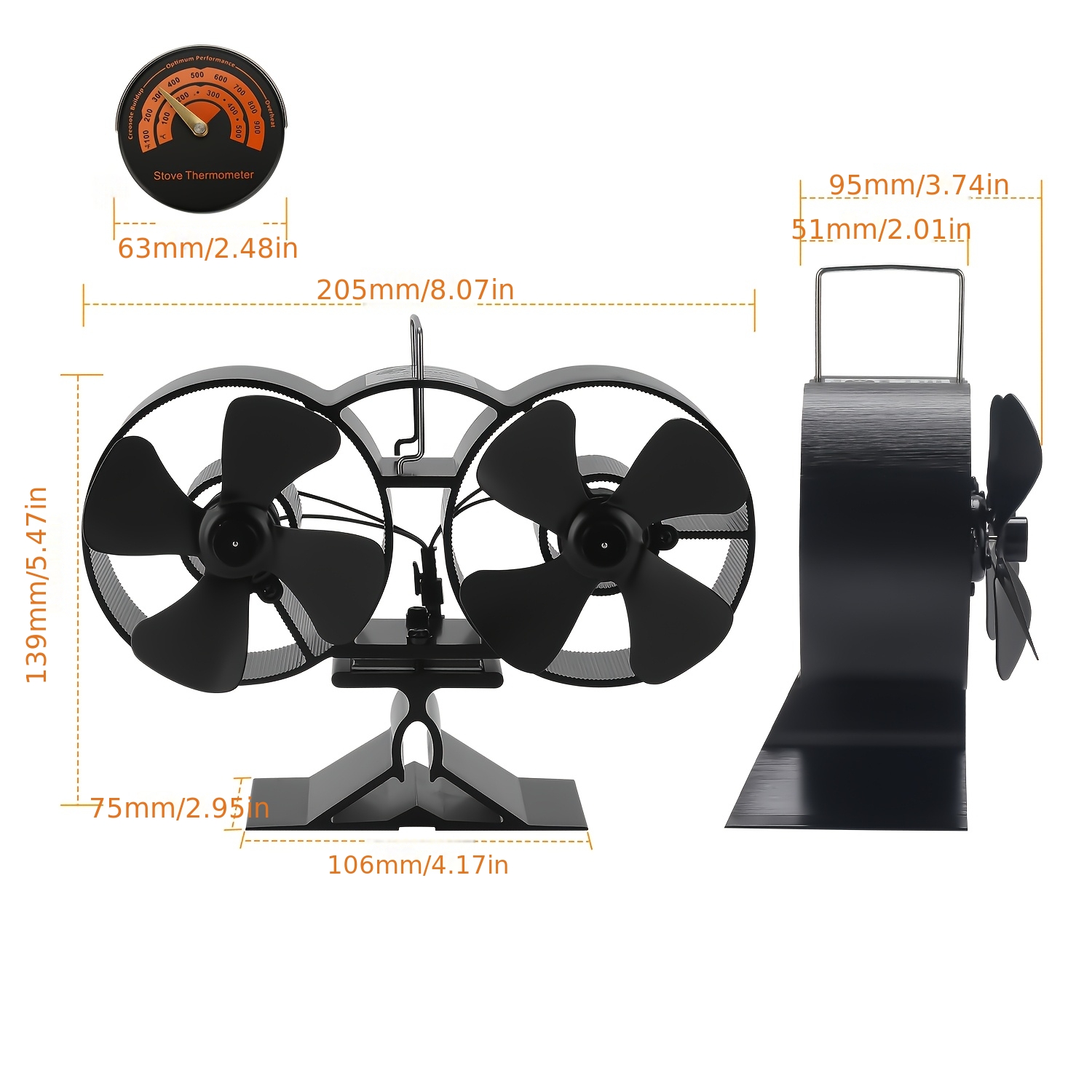 Double-sided, Non-electric Fireplace Fan; Heat-powered Fireplace Fan; Fireplace Fan Suitable For Use With Fireplaces; ; Fan With Magnetic Thermometer