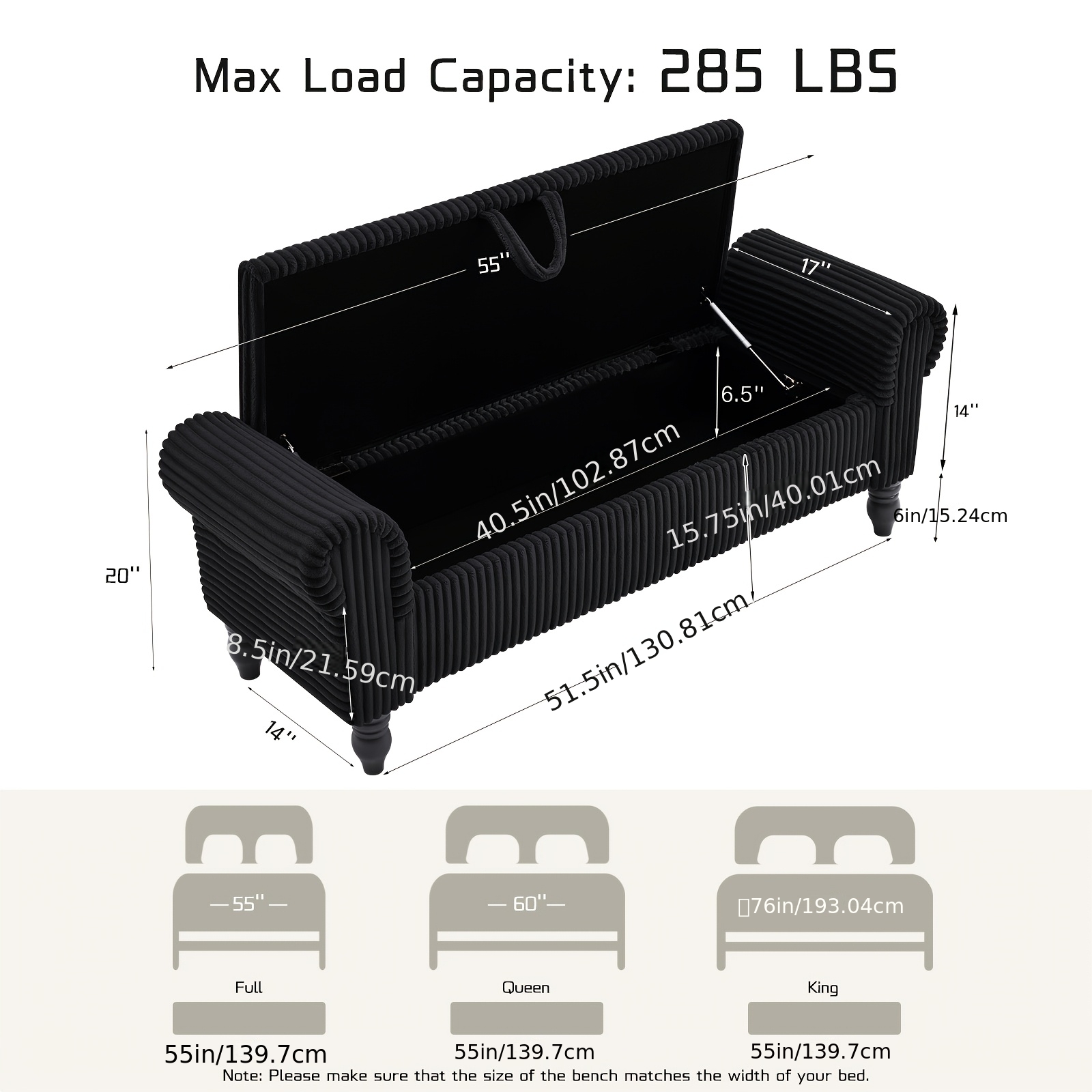 ATOMHAUS Upholstered Storage Bench for Bedroom End Of Bed Rolled Armed Corduroy Linen Fabric Ottoman Couch Long Bench Window Sitting Fireplace Toy Storage Bench Living Room Furniture