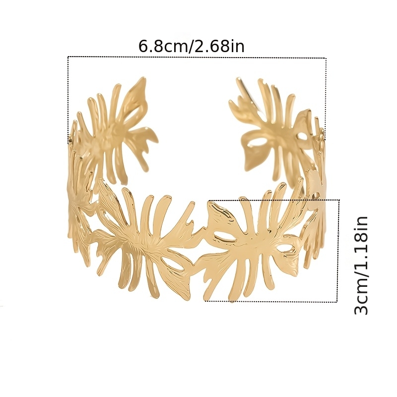 Exaggerated Geometric Openwork Leaf Bangle Bracelet