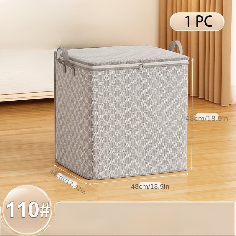 TEMU Large Heavy-duty Foldable Storage Bag With Lid & Reinforced Handle - Multipurpose Rectangular Zippered Suitable For Clothes, Bed Sheets,