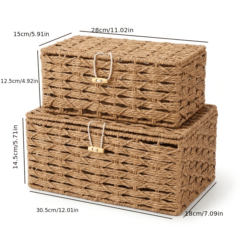 2pcs Storage Baskets with Lids, Buckle Small And Large Combination Storage Boxes, Dressing Table Desktop Cosmetics, Bathroom Cabinet Kitchen Sundry Storage Baskets, Shelf Baskets