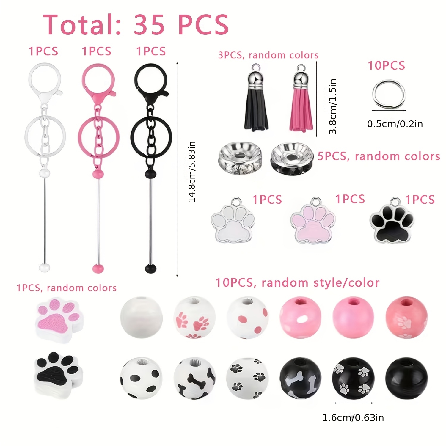 TEMU Lot de 35 pièces comprenant une tige de perles à cordon avec boucle de , un pendentif , un et des perles de couleur aléatoire, des perles