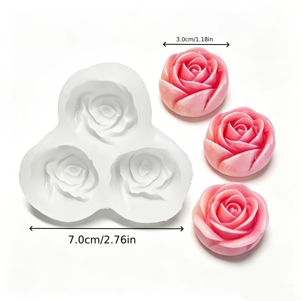 TEMU Resin Molds - 3-cavity Mini Rose Flower Molds, Suitable For Crafts, Silicone Molds, For Scented Candles, Soap Making, Clay Resin Gypsum