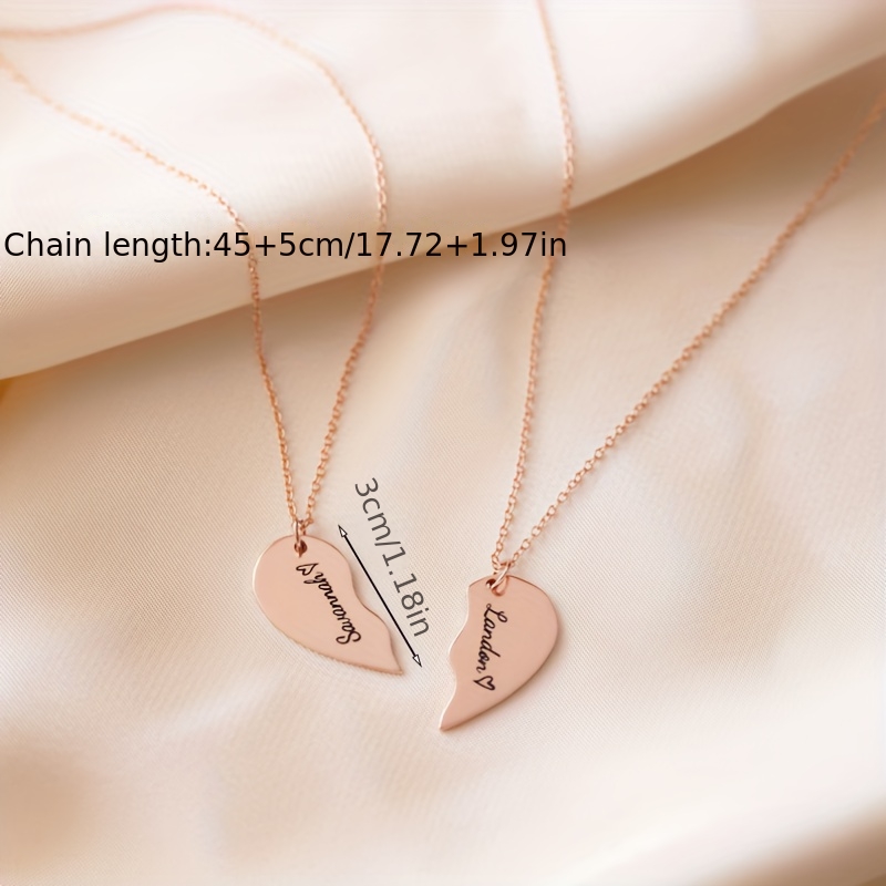 Custom Half Heart-shaped Couple Pendant Necklace, Engraved Gift