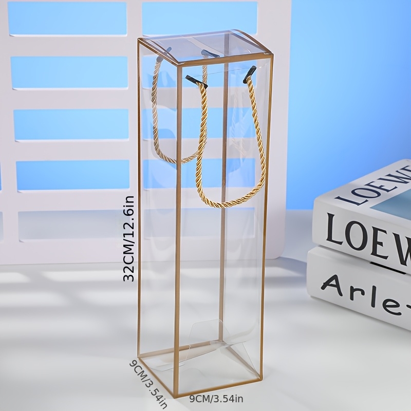 TEMU 2pcs, Waterproof Transparent Flower Packaging Bag - Transparent Pvc Gift Box With Sturdy Handle, Reusable Souvenir Bag Suitable For Bouquets,