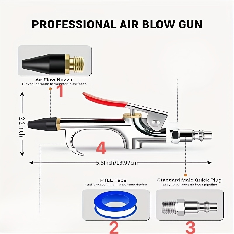 E-shop Jungong 4-teiliges Luftdüsen-Set - Mit Dual-Verbindungs-Düse, Gummi-Spitze und einem 1/4" Schnellanschluss. Dieses Zubehör für