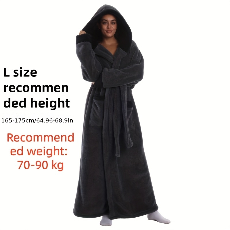 1 stuks Extra Lange Badjas - Dikke Winter Badjas met Capuchon, Pluche Fleece-achtige Textuur, Elegante Badjas voor Thuis & Reizen voor Vrouwen/Mannen