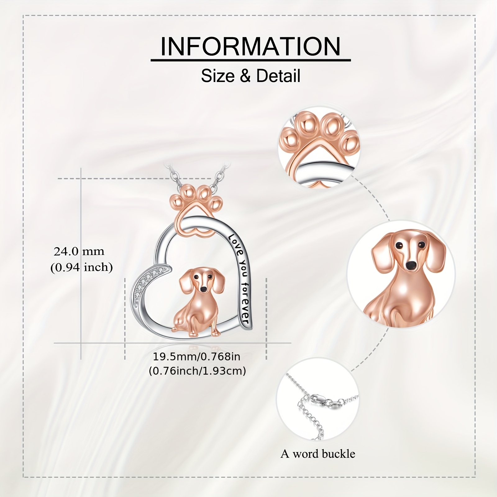925 Sterling Silver Heart Dachshund Necklace, Gift for Dog Lovers