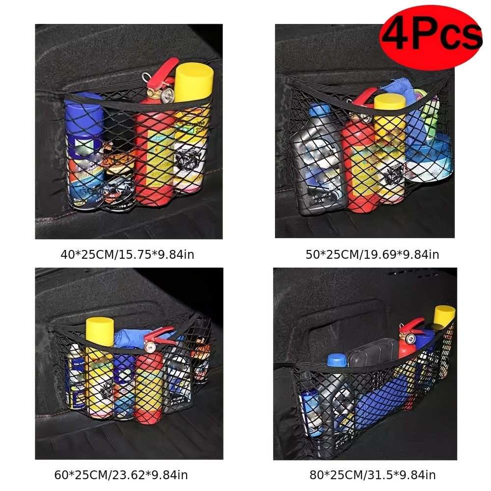 Image of 4pcs/set Car Storage Bag Double Mesh Trunk Storage Net, Must Haves Car Built-in Storage Bag, Car Fire Extinguisher Fixed Net Additions And Equipment