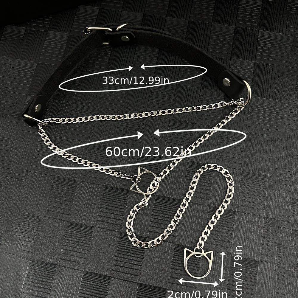 TEMU Cat Heart O Ring Slip Chain Choker Necklace Stainless Steel Cuban Chain Y-shape Necklaces Handmade Black Heart Choker Punk O-ring Slip Chain