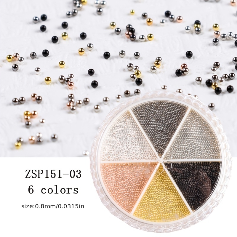 TEMU 1 Boîte de Décorations en Métal pour Nail Art, Perles de Caviar 3D pour Ongles en Plusieurs Tailles, Rondes Noires, Grises, Dorées Rose, Dorées,