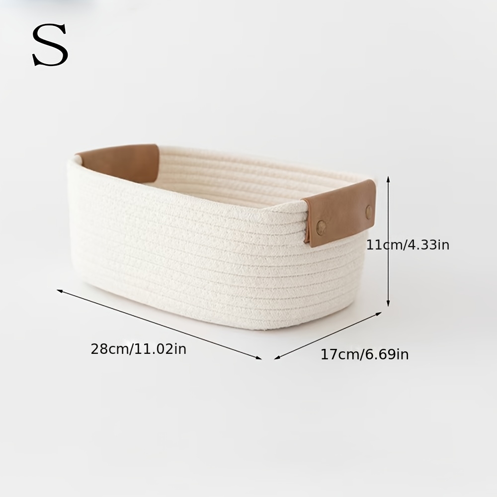 TEMU 1 panier de rangement tissé à , panier rectangulaire avec poignée en cuir, poignée robuste adaptée à de bain, , à , - Organisateur de décoration