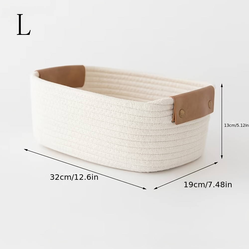 TEMU 1 panier de rangement tissé à , panier rectangulaire avec poignée en cuir, poignée robuste adaptée à de bain, , à , - Organisateur de décoration