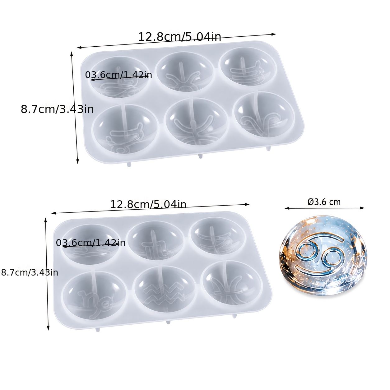 TEMU 2pcs Moule à 12 Constellations Résine Demi Rond Pendentif Boucles d'Oreilles Porte-Clés Moule en Silicone Ensemble pour la Fabrication de Résine