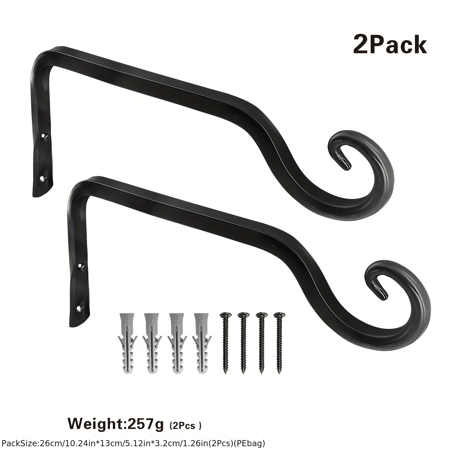 E-shop 2er-Set Schwarze Metall-Wandhaken mit Schrauben – Eisen-Gartenhaken für Hängepflanzen, Blumentöpfe, Vogelfutterhäuschen, Windspiele, Innen- &