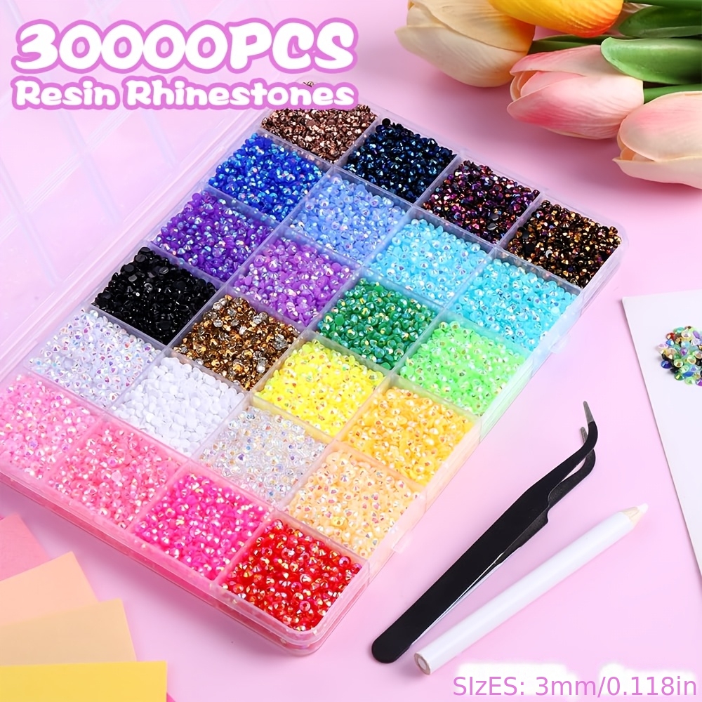 30000pcs nail art rhinestones 24 colors 3mm flat back nail gems crystals nail rhinestones bedazzling kit with pick up tweezers and pen for crafts clothes shoes