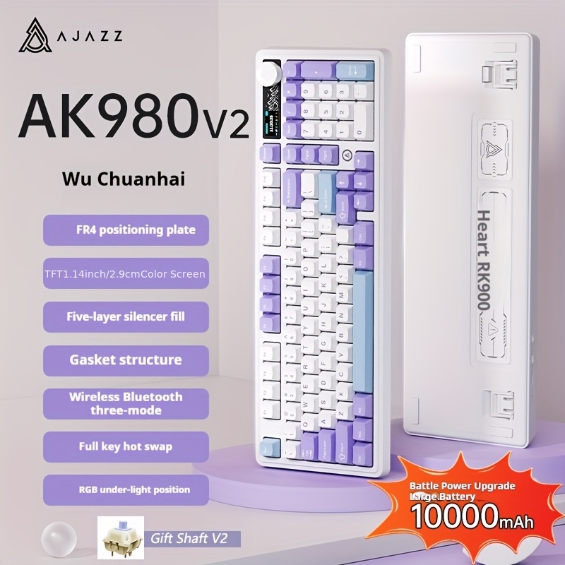 Image of Ajazz Ak980max Merlard Axis V2/gift Axis V2, Newly Upgraded 10000mah Large Battery Capacity, Black Gray Yellow/ Blue Color Scheme Full Key Hot Swappable, Volume Knob + Tft Color Screen