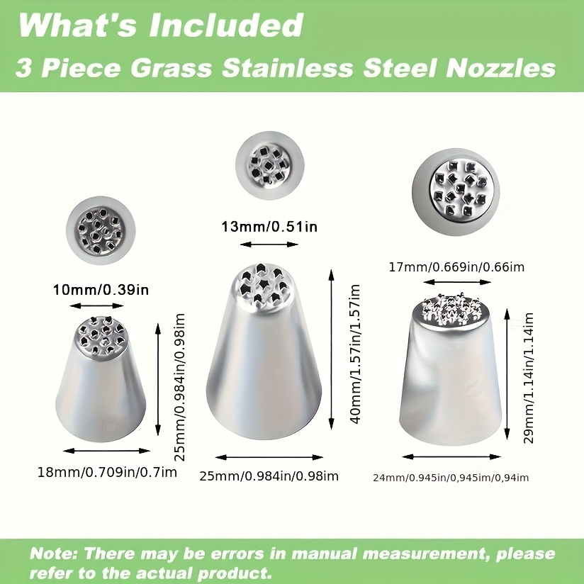 Image of Shaon 3pcs Of Grass Cream Pipe Nozzles, Stainless Steel Pastry Tools, Diy Decorative Baking Tools With Piping Nozzles For Cake And Biscuit Decoration, And Fondant For Pastries