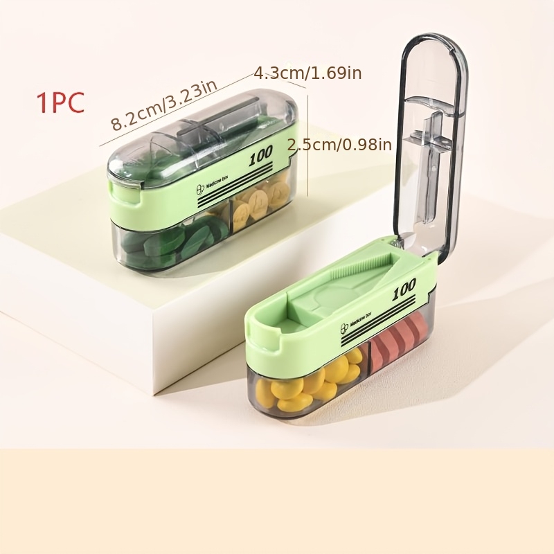 Pill Cutter Splitter, Portable Pill Crusher For Cutting Multiple, 1/4 1/2 Small And Tiny Pills, Or Large Pills Safety . Built-in Small Brush & Sliding Door Pill Storage