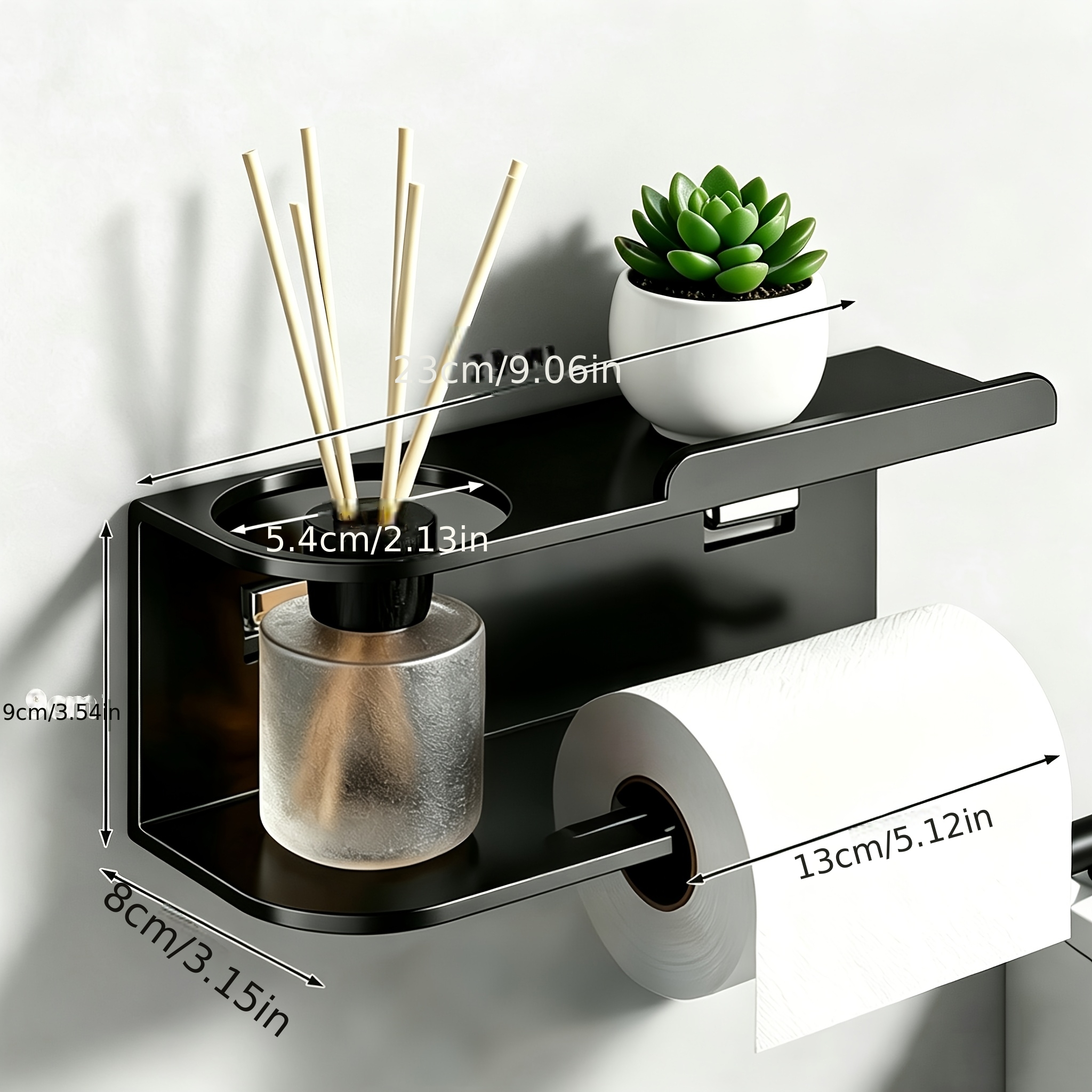 Image of 1 Self-adhesive No-punch Wall-mounted Roll Holder, Multi-functional Toilet Paper Towel Bar With Storage Shelf, Household Bathroom Kitchen Wall Storage Rack, Standing Shelf