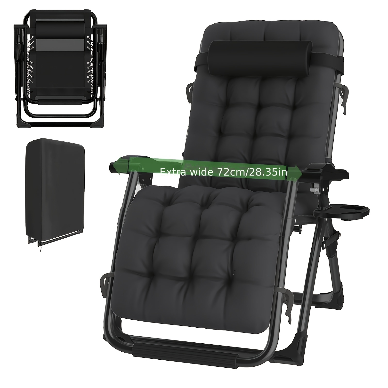 Image of Brstheco 0 Gravity Lounge Chair, Outdoor Recliner Chair W/detachable Cushion Cup Holder And Pillow, Portable Folding Anti Gravity Reclining Chair For Outdoor Camping Patio Lawn Pool