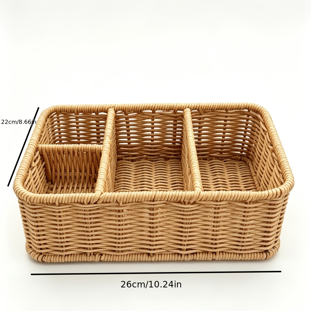 TEMU Natural Woven Plastic Rattan Storage Tray - Retro Multi-compartment Organizer Basket Suitable For Jewelry, Cosmetics, Perfume Display | Open