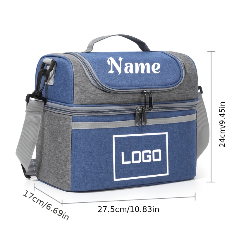 TEMU Customizable Name/text Double-layer Insulated Lunch Bag - Large Capacity Thermal Tote Bag For Storage, Suitable For Office, Travel - Includes