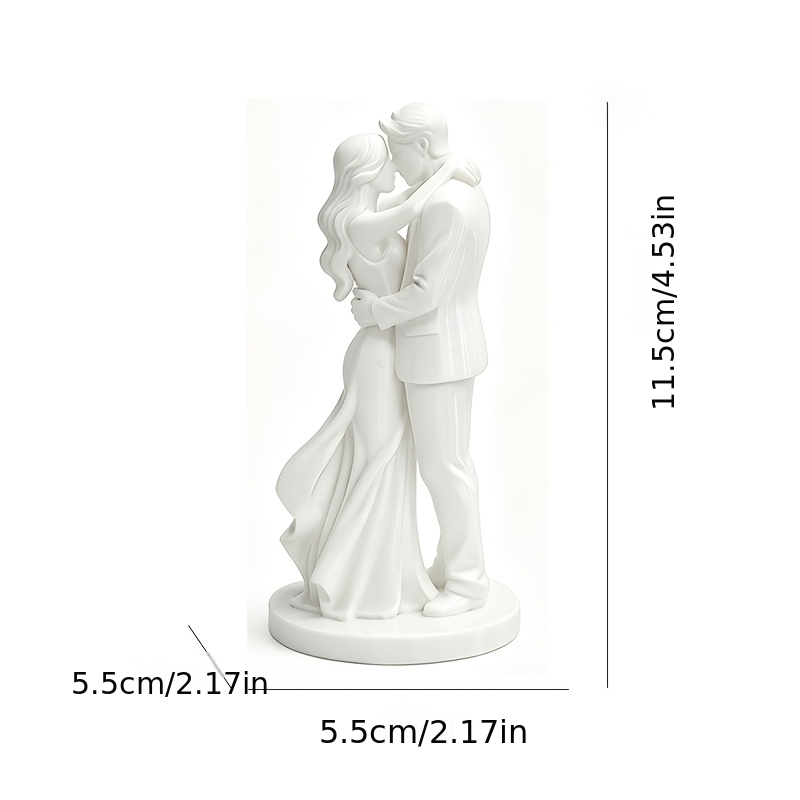 TEMU European-style Romantic Couple Hugging Ornaments, 3d Printed White Statues, Light Decorations, Wedding Gifts, Valentine's Day And Anniversary