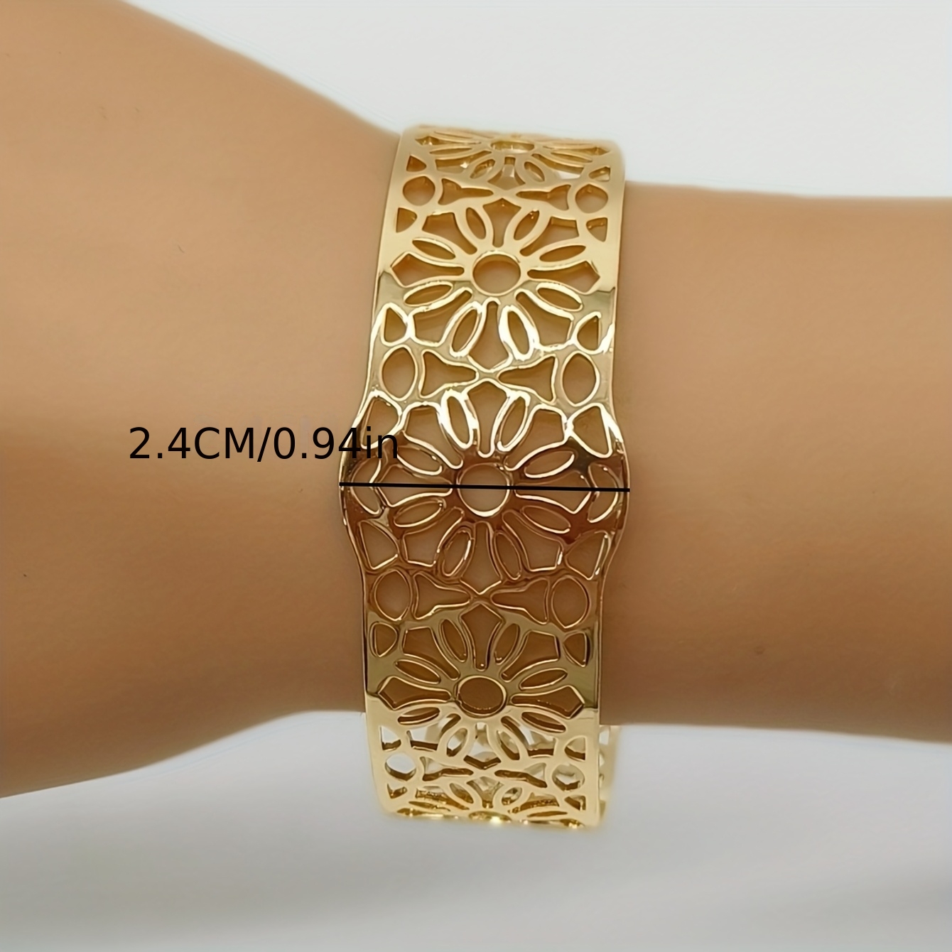 Vintage Geometric Floral Open Bangle Bracelet, Women's Fashion