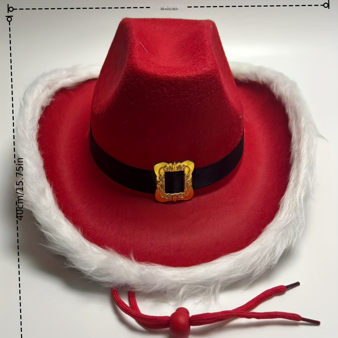 TEMU Christmas Western Cowboy Hat With Feather Trim, White Edge Santa Hat - Hand Washable Non- Party For Weddings, Birthdays, Showers, Carnival