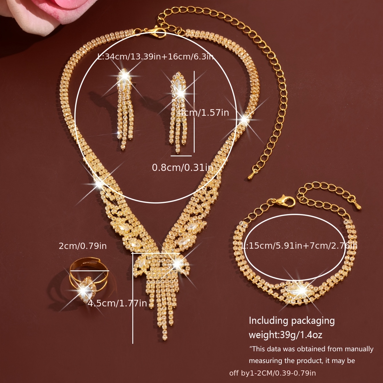 Classic Rhinestone Jewelry Set with V-Shaped Tassel Necklace
