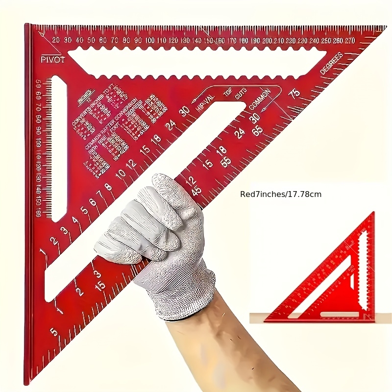 precision right angle ruler 7 12 inch red triangular woodworking ruler with serrated edge suitable for woodworking   decor and design projects woodworking accessories combination square measuring tool wood   tool