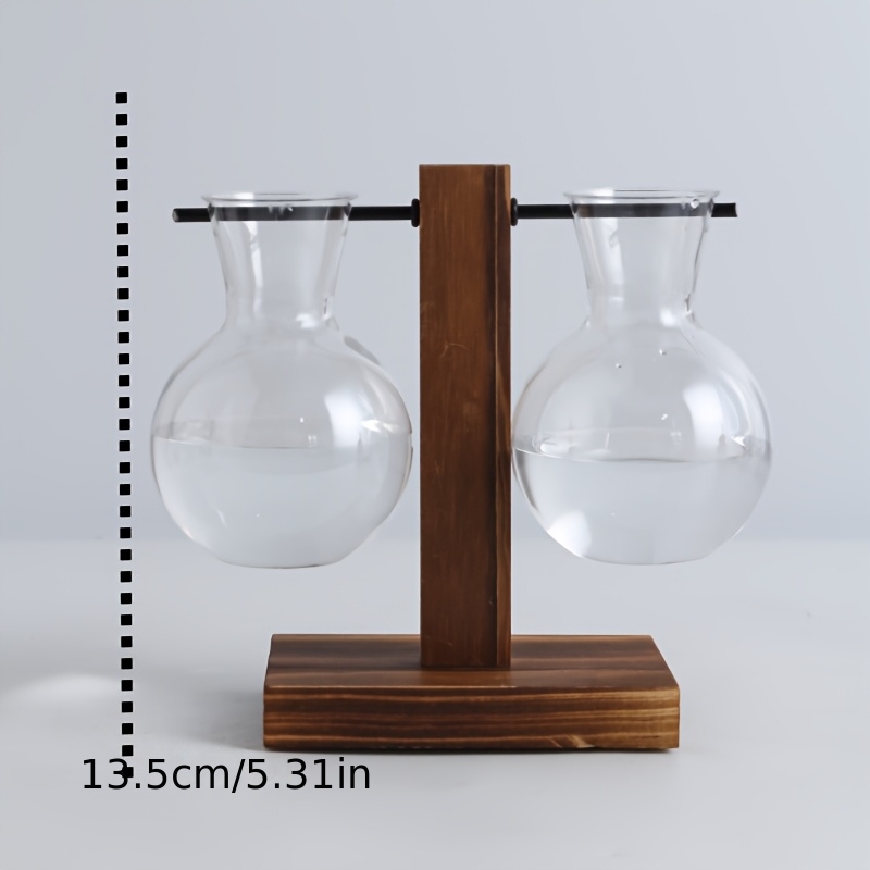TEMU Retro Wooden Stand With Pvc Material Plastic Hydroponic Container, Transparent Spherical Pvc Material Vase, Creative Desktop Green Plant