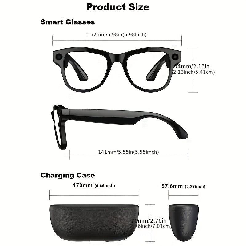 Hot New Release - AI Video Smart Glasses, Equipped with an 800W Ultra-wide HD Camera, Suitable for Vlog Shooting, One-click Photo Capture to Preserve Beautiful Moments, 1200P HD Video Recording, 32GB Built-in Large Storage, with Charging Case