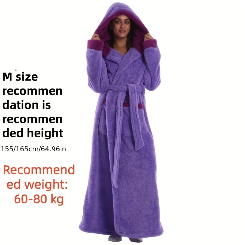 1 stuks Extra Lange Badjas - Dikke Winter Badjas met Capuchon, Pluche Fleece-achtige Textuur, Elegante Badjas voor Thuis & Reizen voor Vrouwen/Mannen