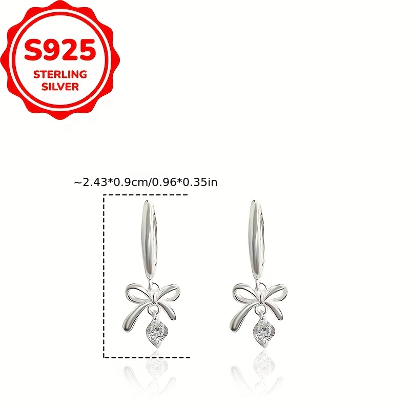 S925 Sterling Silver Bow Drop Earrings for Women, Delicate