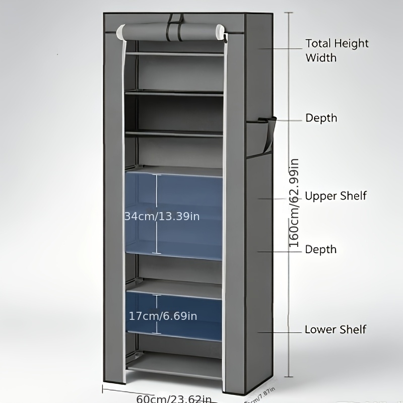 Image of Walk-in Fabric Shoe Cabinet With Cover - 160cm Tall Freestanding Shoe Storage Organiser, Portable Wardrobe Rack For Entryway, Bedroom & Rental Apartment, Quick Assembly